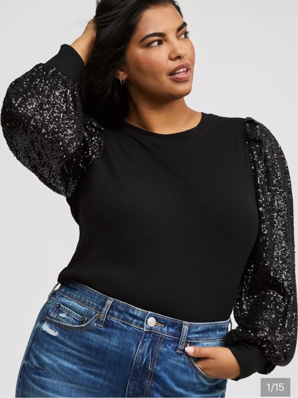 Torrid Women's Rib Crew Neck Sequin Sparkly Evening Long Sleeve Size 3